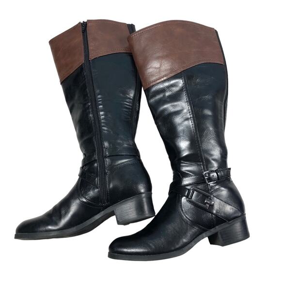 Unisa Faux leather zip up black/brown boots 7.5 - Picture 2 of 9